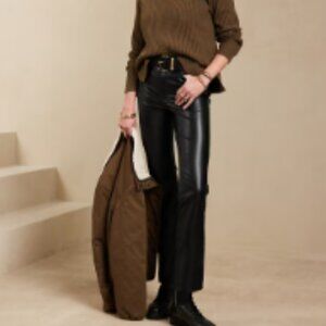 NWT Banana Republic Factory Vegan Leather Crop-Boot Pant, black, size 29/8